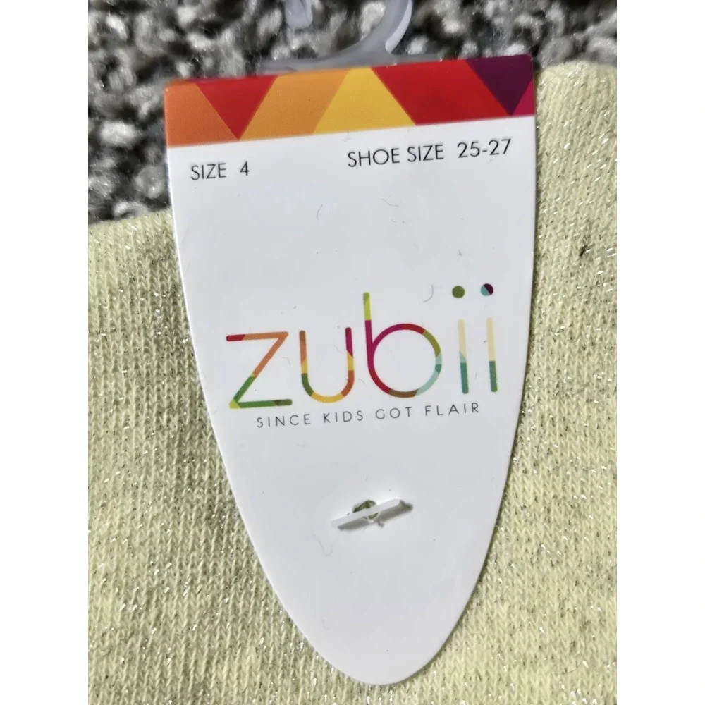 Zubii Girls Designer 6 Ankle Socks‎ Yellow Sparkle Shoe Sz 8 -10